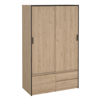 Line Wardrobe with 2 Sliding Doors 1 Small Door and 2 drawers in Jackson Hickory Oak