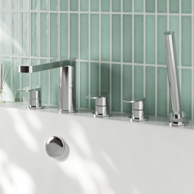 Linea Deck Mounted 5 Tap Hole Bath Shower Mixer Chrome Contemporary ...