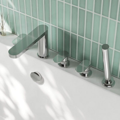Linea Deck Mounted 5 Tap Hole Bath Shower Mixer Chrome Contemporary ...