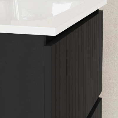 Linea Matt Black Ribbed Double Drawer Wall Hung Vanity Unit 600mm x 390mm