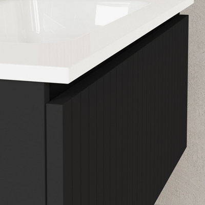 Linea Matt Black Ribbed Wall Hung Vanity Unit 800mm x 460mm