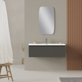 Linea Matt Grey Ribbed Wall Hung Vanity Unit 1000mm x 460mm