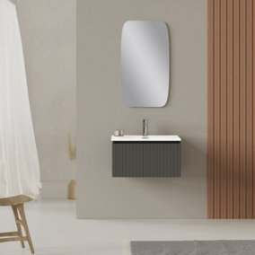 Linea Matt Grey Ribbed Wall Hung Vanity Unit 600mm x 390mm