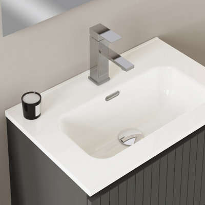 Linea Matt Grey Ribbed Wall Hung Vanity Unit 600mm x 390mm