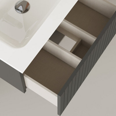 LINEA MATT GREY RIBBED WALL HUNG VANITY UNIT 600MM X 390MM