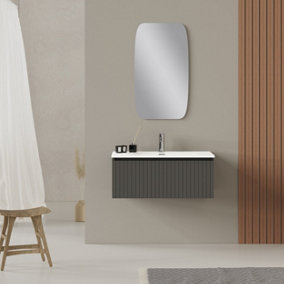 Linea Matt Grey Ribbed Wall Hung Vanity Unit 800mm x 390mm