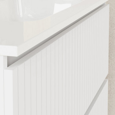 Linea Matt White Ribbed Double Drawer Wall Hung Vanity Unit 1000mm x 390mm