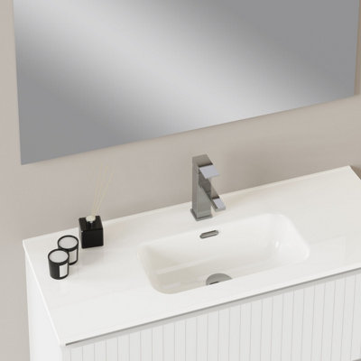 Linea Matt White Ribbed Double Drawer Wall Hung Vanity Unit 1000mm x 390mm