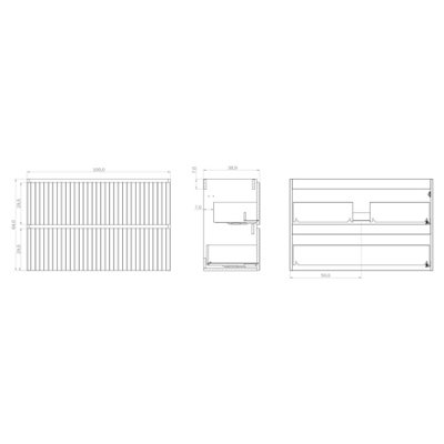 Linea Matt White Ribbed Double Drawer Wall Hung Vanity Unit 1000mm x 390mm