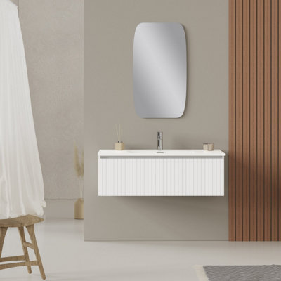 Linea Matt White Ribbed Wall Hung Vanity Unit 1000mm x 390mm