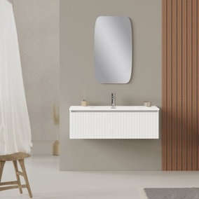 Linea Matt White Ribbed Wall Hung Vanity Unit 1000mm x 390mm