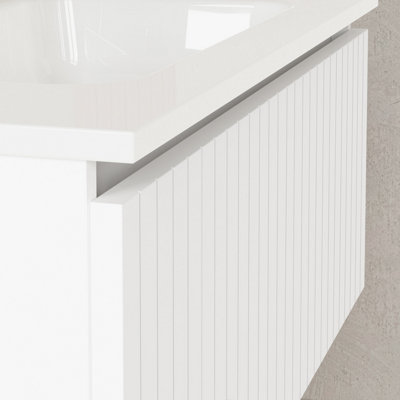 Linea Matt White Ribbed Wall Hung Vanity Unit 800mm x 460mm
