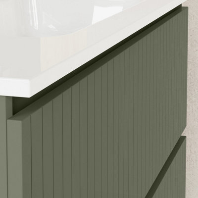 Linea Muscat Sage Ribbed Double Drawer Wall Hung Vanity Unit 1000mm x 390mm
