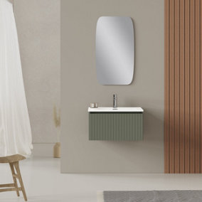 Linea Muscat Sage Ribbed Wall Hung Vanity Unit 600mm x 390mm