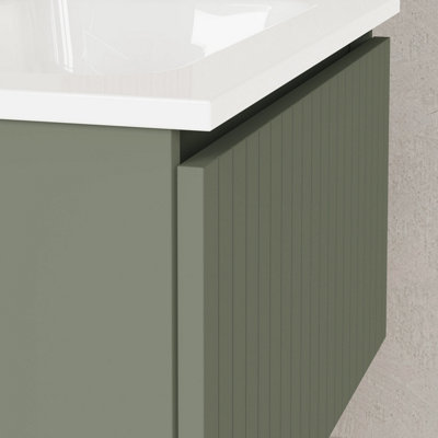 Linea Muscat Sage Ribbed Wall Hung Vanity Unit 600mm x 390mm