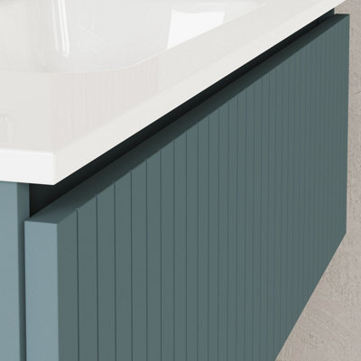 Linea Ocean Blue Ribbed Wall Hung Vanity Unit 1000mm x 390mm