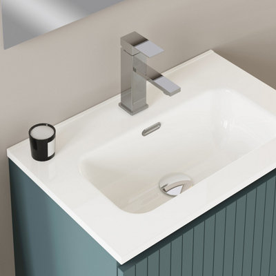 Linea Ocean Blue Ribbed Wall Hung Vanity Unit 600mm x 390mm