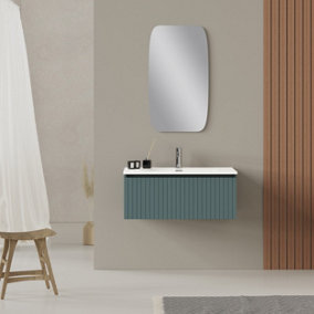 Linea Ocean Blue Ribbed Wall Hung Vanity Unit 800mm x 460mm