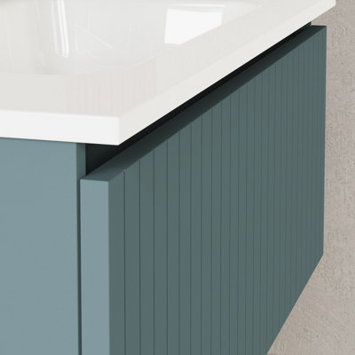 Linea Ocean Blue Ribbed Wall Hung Vanity Unit 800mm x 460mm