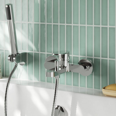 Linea Wall Mounted Bath Shower Mixer With Kit Chrome Contemporary 2 ...