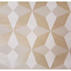 Linear Diamond Geometric Wallpaper Metallic Gold Beige Retro Paste Wall Vinyl
