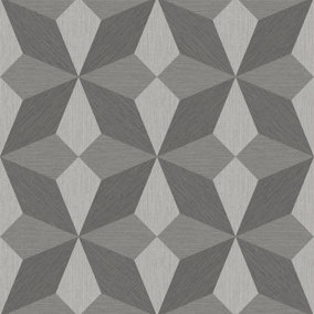 Linear Diamond Geometric Wallpaper Metallic Grey Vintage Retro Paste Wall Vinyl