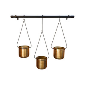 Linear Hanging Planters - Metal - H90 x W81 x D20 cm - Black and Gold