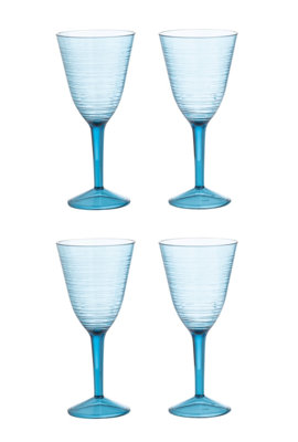 Linear Plastic Wine Glasses Blue Set of 4