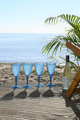 Linear Plastic Wine Glasses Blue Set of 4
