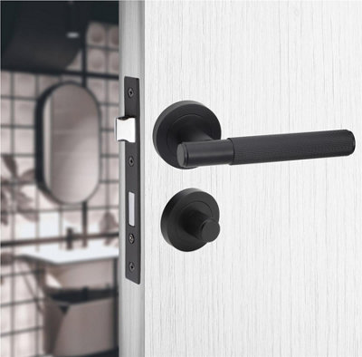 Linear T-Bar Bathroom Internal Door Handle Set Thumbturn and Mortise ...
