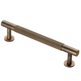 Lined Bar Door Pull Handle - 158mm x 13mm - 128mm Centres - Antique Brass