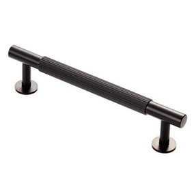 Lined Bar Door Pull Handle - 158mm x 13mm - 128mm Centres - Matt Black