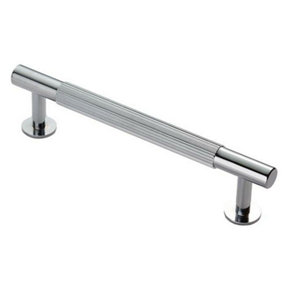 Lined Bar Door Pull Handle - 158mm x 13mm - 128mm Centres - Polished Chrome
