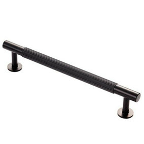 Lined Bar Door Pull Handle - 190mm x 13mm - 160mm Centres - Matt Black