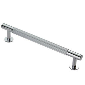 Lined Bar Door Pull Handle - 190mm x 13mm - 160mm Centres - Polished Chrome