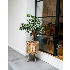 Lined Basket on Legs - Water Hycainth - L30 x W30 x H45 cm - Natural