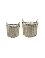 Lined Planters (Set of 2) - Polyrattan - L35 x W35 x H36 cm - Natural