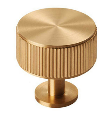 Lined Radio Cupboard Door Knob - 35mm Diameter - Satin Brass Cabinet Handle