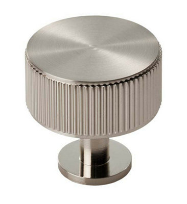 Lined Radio Cupboard Door Knob - 35mm Diameter - Satin Nickel Cabinet Handle