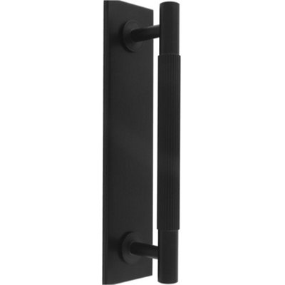 Lined Reeded Drawer Pull Handle & Matching Backplate - Matt Black 168 x 40mm