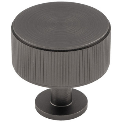 Lined Reeded Radio Door Knob - 35mm - Anthracite Grey Round Cabinet Pull Handle