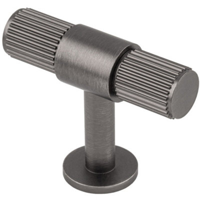 Lined Reeded T Shape Pull Handle - 50 x 13mm - Anthracite Grey Cabinet ...