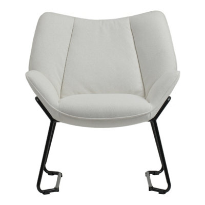 Linen Armchair with Metal Legs and Backrest for Bedroom Office Beige