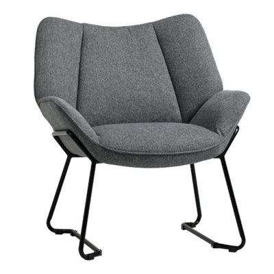 Linen Armchair with Metal Legs and Backrest for Bedroom Office Grey