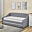 Linen Fabric Daybed Grey Sofa Bed With Underbed Trundle Living Room Bedroom Furniture Guest Day Bed Sofabed With 2 Mattresses