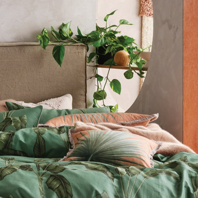Linen House Livia King Duvet Cover Set, Cotton, Green