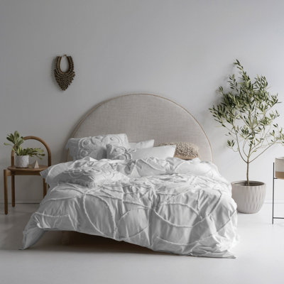 Linen House Manisha Double Duvet Cover Set, Cotton, White