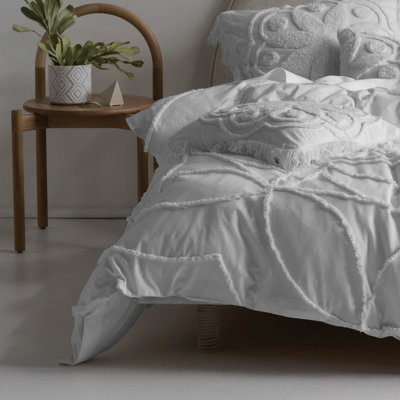 Linen House Manisha Double Duvet Cover Set, Cotton, White