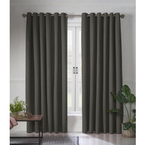 Linen Look Eyelet Ring Top Blackout Curtains Charcoal 110cm x 137cm
