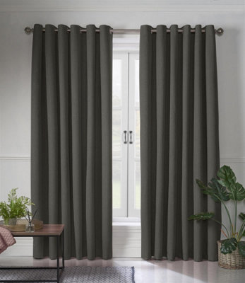 Linen Look Eyelet Ring Top Blackout Curtains Charcoal 229cm x 137cm